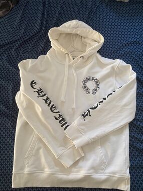 White Graphic Hoodie with Script Sleeve Print